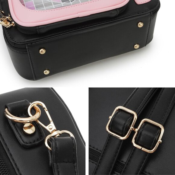 Retro TV Shaped Ita Backpack with Pin Display and Inserts Pink Crossbody Purse - Picture 7 of 9